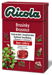 Ricola bylinné bonbóny bez cukru Brusinka 40g cena za kartonové balení