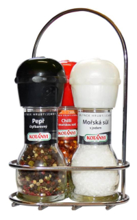 Kotányi stojánek 3 mlýnky (pepř 4 barv.,sůl, chilli) 162g cena za kartonové balení
