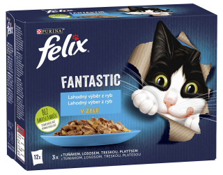FELIX Fantastic 12x85g losos/platýs/tuňák/treska v želé