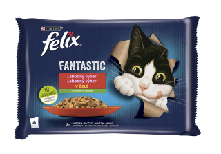 Felix Fantastic s kuřetem a rajčaty/s hovězím a mrkví 4*85g cena za kartonové balení